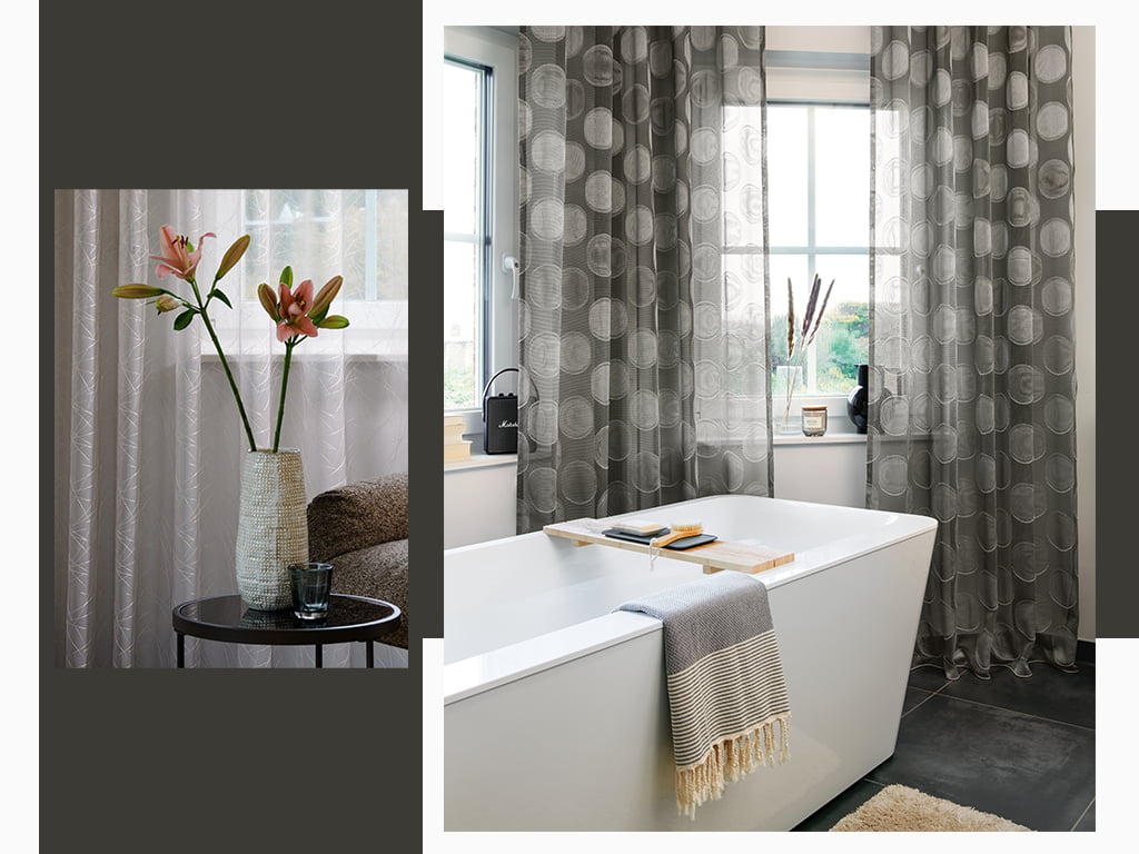 Badezimmer mit dunkelgraum Vorhang
