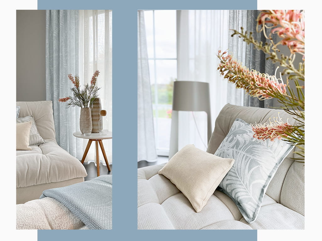 Schlafzimmer mit blau weißen floralen Muster