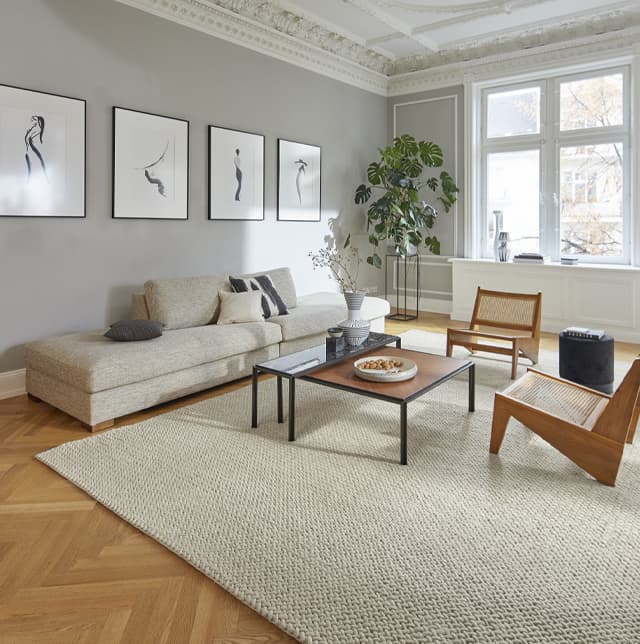 Beigefarbiger Teppich im Wohnzimmer
